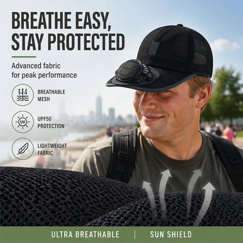 Breathable Sun Hat Baseball Cap with Built-in Solar Cooling Fan
