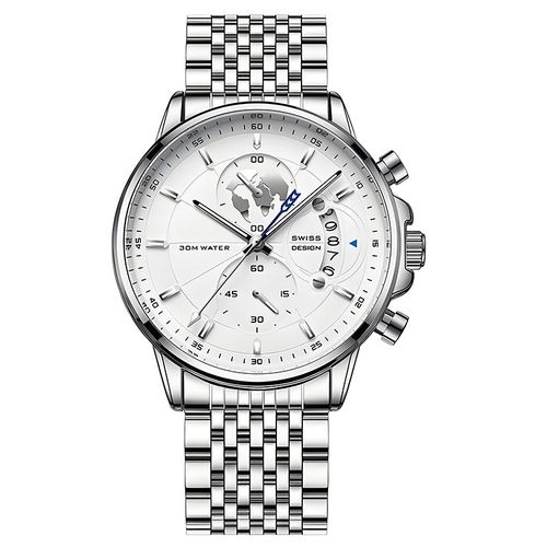 Men's Watch with Maritime Style Globe Pattern