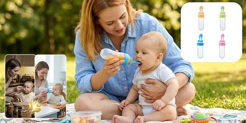 Baby Silicone Bottle Squeeze Spoon Feeder👶 Safe & Soft Food-Grade Silicone