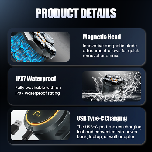 6-Blade Magnetic Electric Head Shaver