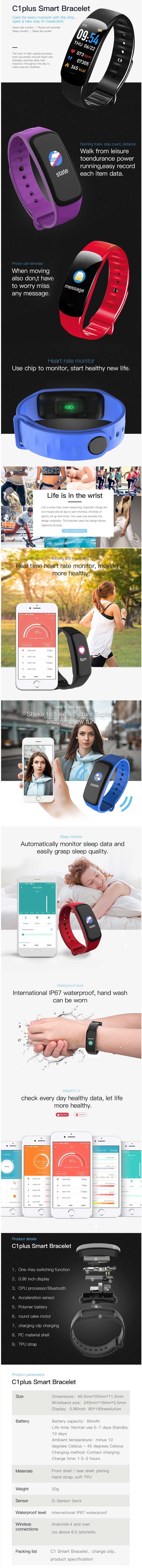 Smart Bracelet Heart Rate Fitness Tracker IP67 Waterproof