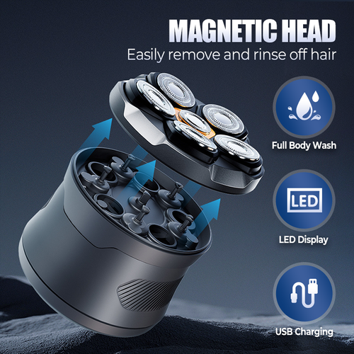 6-Blade Magnetic Electric Head Shaver
