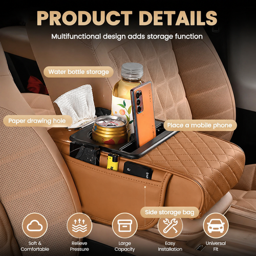 Car Armrest Organizer Kenya Storage Box with Cup Holder Phone Holder Comfortable Driving Support Universal Fit
