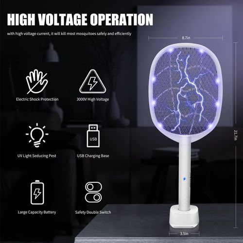 🔥HOT SALE🔥 COD！    2-in-1 Electric Mosquito Swatter, 3000V High-Voltage LED-Lit Handheld Mosquito Swatter, USB-Rechargeable Portable Mosquito Swatter, Suitable for Indoor and Outdoor Use