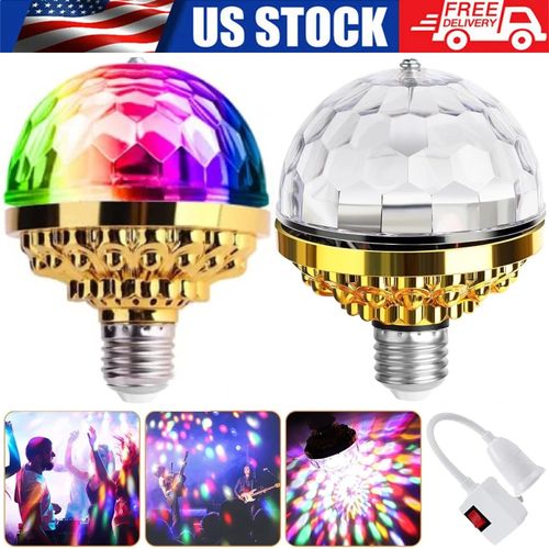 🔥HOT SALE🔥 COD！Colorful Rotating Magic Ball Disco Ball Light Bulb with Sockets, Plug in RGB LED Stage Light for Home Room Dance Parties