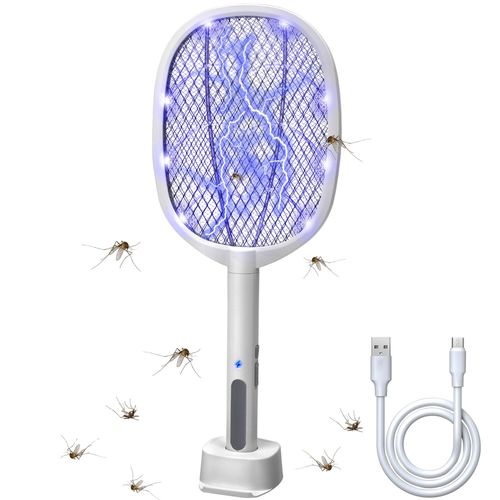 🔥HOT SALE🔥 COD！    2-in-1 Electric Mosquito Swatter, 3000V High-Voltage LED-Lit Handheld Mosquito Swatter, USB-Rechargeable Portable Mosquito Swatter, Suitable for Indoor and Outdoor Use