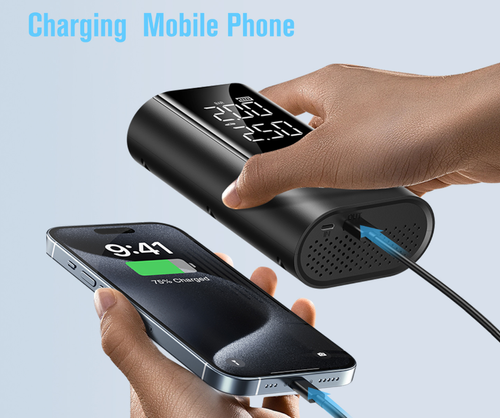 This portable 12V digital display wireless air pump features a built-in 6000mAh high-capacity battery, is made of ABS material, and is equipped with a tire pressure gauge, used for inflating car tires and monitoring tire pressure.