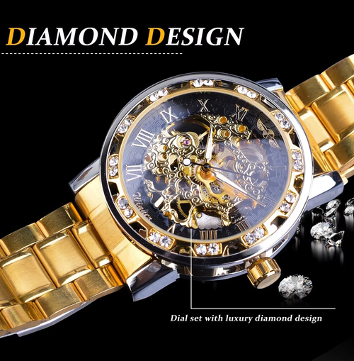 Luxury Male Mechanical Skeleton Wrist Watch Royal Design Top Reloj Transparent Fashion Diamond Luminous Oval 22mm Day