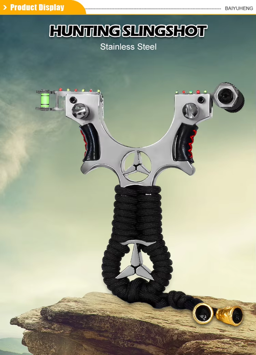 Professional hunting slingshot for shooting birds, made of high-quality stainless steel, equipped with flat rubber bands, suitable for outdoor shooting.