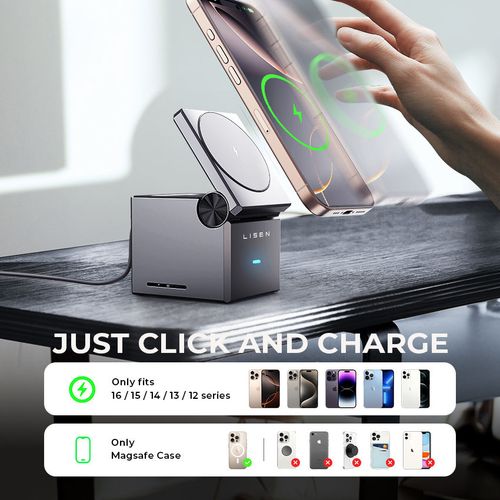 LISEN Hot Sales 15W Foldable Portable 3 in 1 Magnetic Wireless Charging Station With PD 20W Adapter and Type-C Cable for iPhone