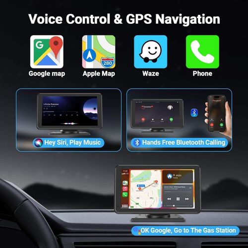 7'' Portable Smart Car Stereo With Wireless Android Auto Apple Carplay GPS Navigation Backup Camera Car Screen for All Cars