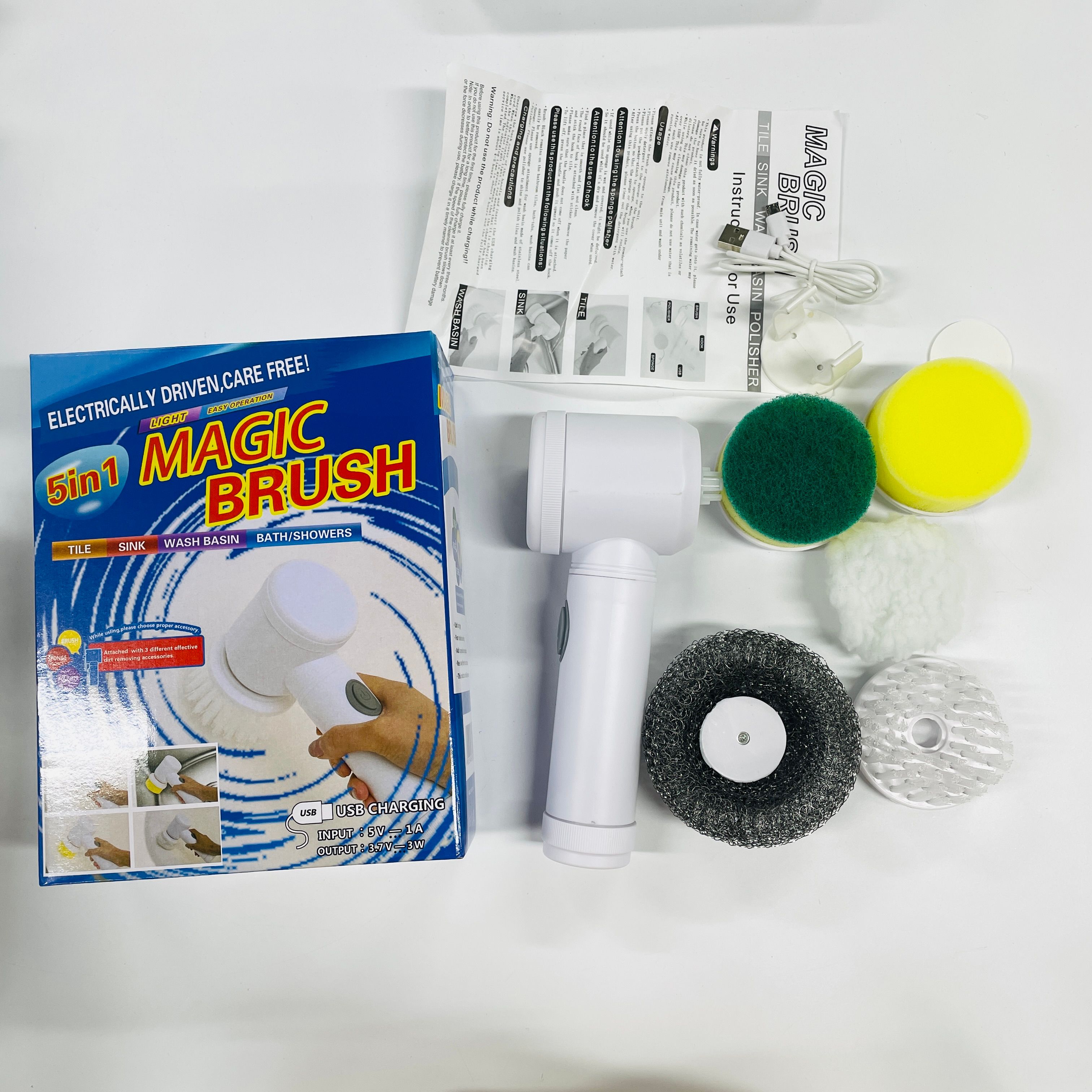 USB 5 in 1 Kitchen Dishwashing Brush Sink Cleaner Bathroom Bathtub Clean Brush Spin Scrubber Wireless Electric Cleaning Brush