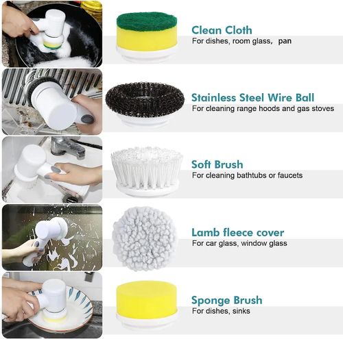 USB 5 in 1 Kitchen Dishwashing Brush Sink Cleaner Bathroom Bathtub Clean Brush Spin Scrubber Wireless Electric Cleaning Brush