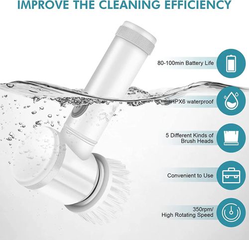 USB 5 in 1 Kitchen Dishwashing Brush Sink Cleaner Bathroom Bathtub Clean Brush Spin Scrubber Wireless Electric Cleaning Brush