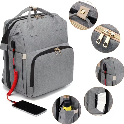 ✨3 In 1 Diaper Bag Backpack Foldable Baby Bed Waterproof Travel Bag with USB