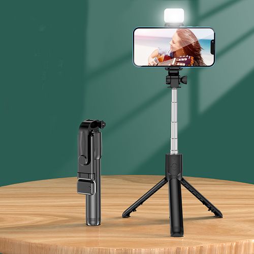 Mobile Phone Bluetooth Selfie Stick with Fill Light Tripod Multifunctional Black