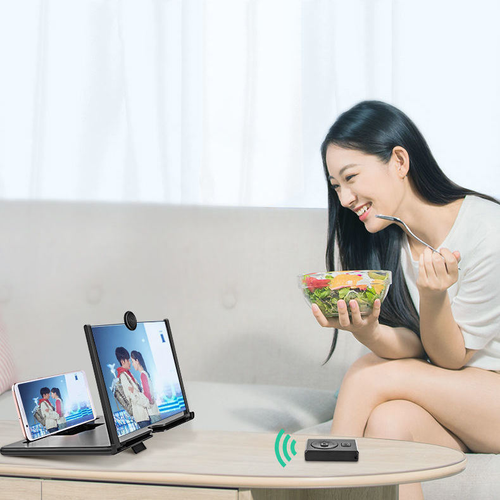 Black mobile phone screen magnifier pull-out ultra-high-definition video 12-inch desktop lazy stand magnifier