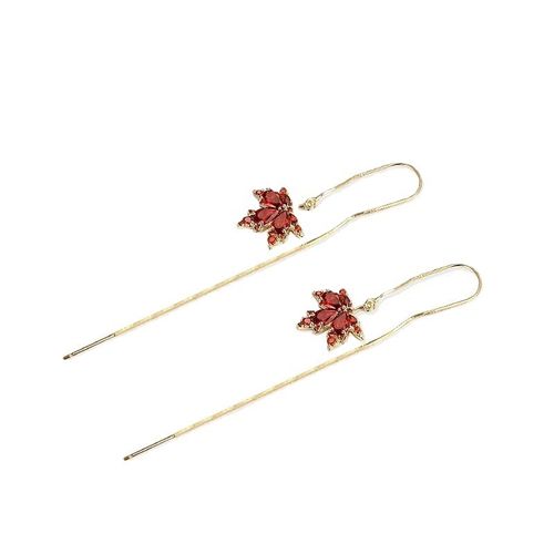 2025 New Design Long Line Red  Color Maple Leaf Tassel Earring for Women