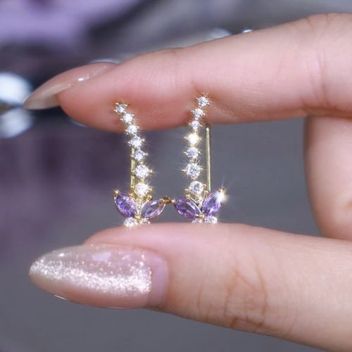 Hypoallergenic Needle Earring Jewelry Full Zircon Purple Butterfly Charm Hook Earring Rhinestone Sparkling Earring Jewelry