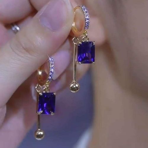 Sparkling Geometric Drop Earrings for Women Luxury Purple Crystal Tassel Earrings