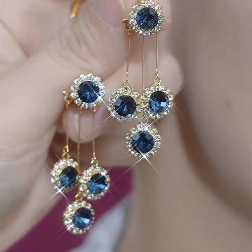 2025 New Arrival French Style Double-Wear Drop Earrings - Women's Original Design Blue Teardrop Back-Hook Earrings, Delicate & Versatile
