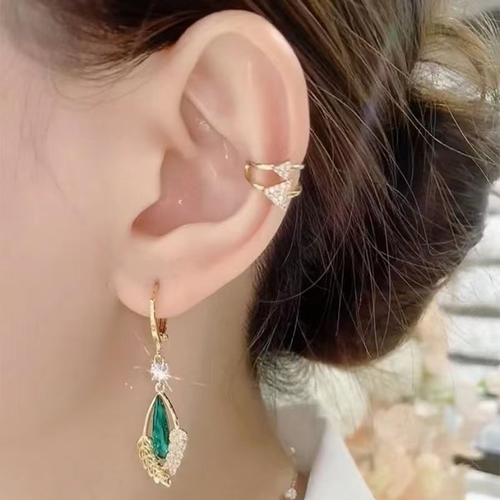 2025 Geometric Ladies Crystal Green Opal Earrings Fashion Hook Design Earring for Women