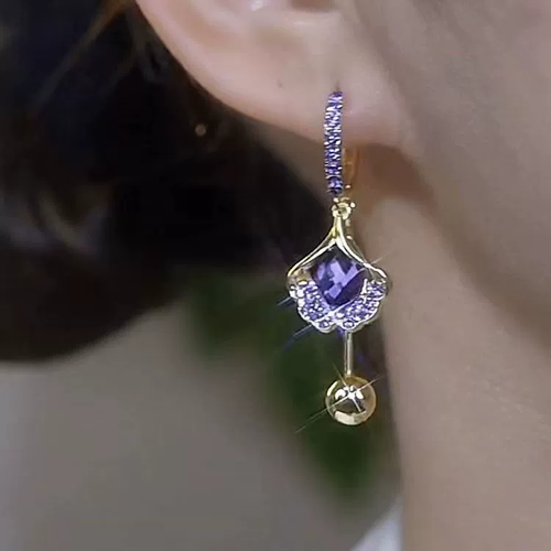 Fashion Jewelry Ginkgo Leaf Crystal Hoop Earrings for Women Irregular Purple Opals Diamond Drop Earrings Female