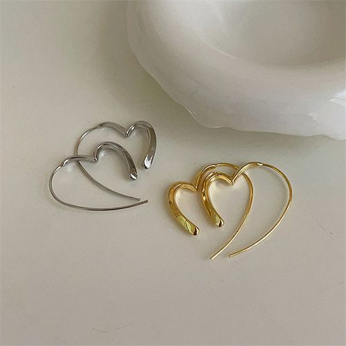 silver Smooth Sliver Color Love Heart Dangle Earrings Simple Cute Heart Circle Piercing Earring Buckle Statement Jewelry Korean Fashion