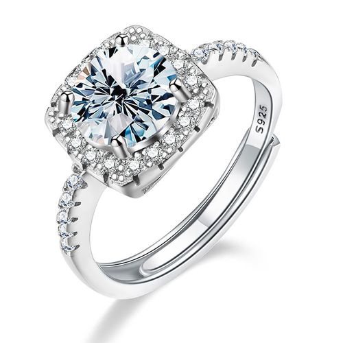Flashy Small Square Sugar Diamond Ring - Adjustable Open Ring, Exquisite Jewelry Suitable for Both Men and Women