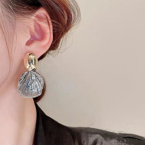 Glistening Gold Brushed Shell Texture Earrings