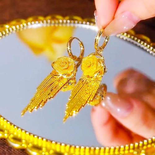 New Style Fashionable 3D Fringed Rose Drop Earrings with Exquisite Craftsmanship