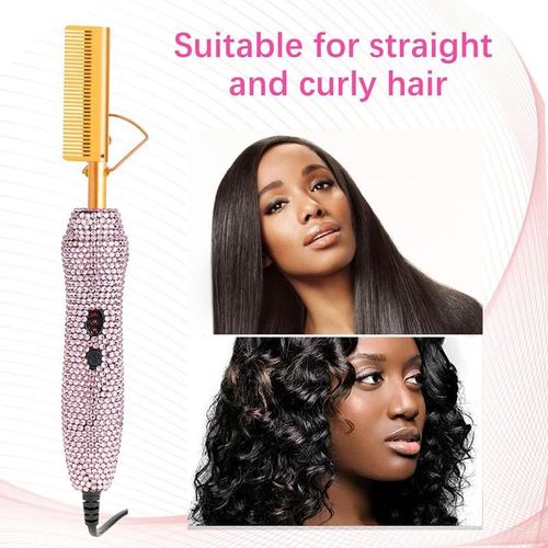 Sparkling Diamond-Trimmed Electric Hair Straightener Comb | One Comb for Smoothness, Fast Styling Tool for Curly Hair Straightening