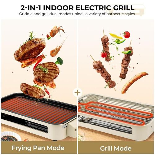 Party Must Have 1500W White Smokeless Electric Grill Non-Stick Griddle + 3 Raclette Pans Perfect for Steaks Seafood & Feasts Use Indoors & Out