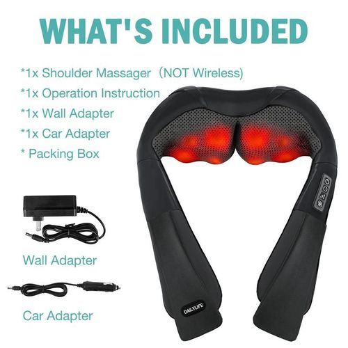 Neck and Shoulder Massager Deep Kneading and Heating Multi Body Area Use Dual Power Home and Car Adapter Included Multi Speed and Bidirectional Control
