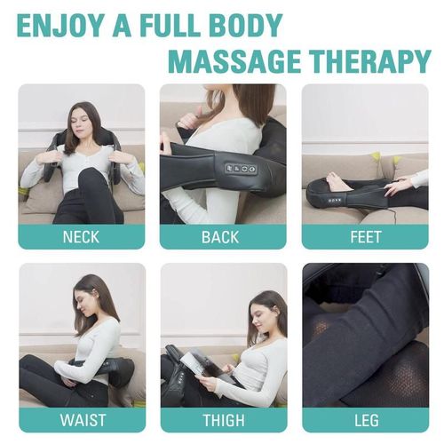 Neck and Shoulder Massager Deep Kneading and Heating Multi Body Area Use Dual Power Home and Car Adapter Included Multi Speed and Bidirectional Control