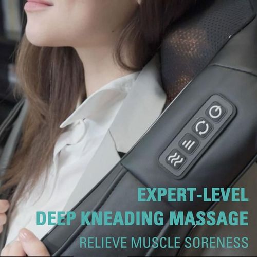 Neck and Shoulder Massager Deep Kneading and Heating Multi Body Area Use Dual Power Home and Car Adapter Included Multi Speed and Bidirectional Control