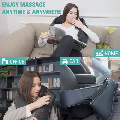 Neck and Shoulder Massager Deep Kneading and Heating Multi Body Area Use Dual Power Home and Car Adapter Included Multi Speed and Bidirectional Control