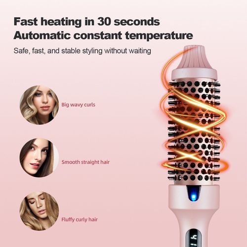 2 in 1 Hair Styler Brush Volumizing Straightener and Curling Iron Fast Heating Anti Tangle Perfect for Inward Curled Bangs and Salon Styles