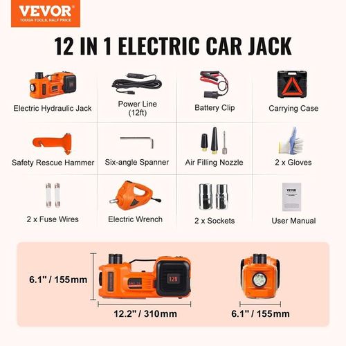 5 Ton 3 in 1 Car Electric Hydraulic Jack Set with Tire Inflator and Impact Wrench 12V Dual Power Supply for Sedan SUV MPV