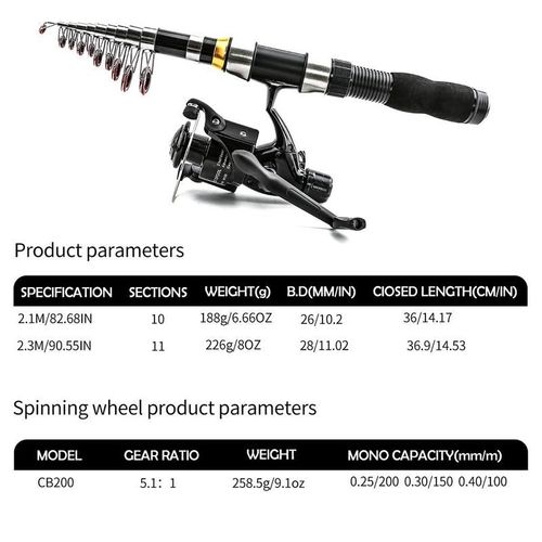 Portable Telescopic Fishing Rod and Reel Combo Full Kit with Lures Hooks and Carry Bag