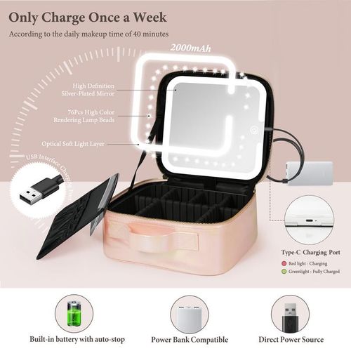 Portable Travel Makeup Bag with Detachable LED Mirror