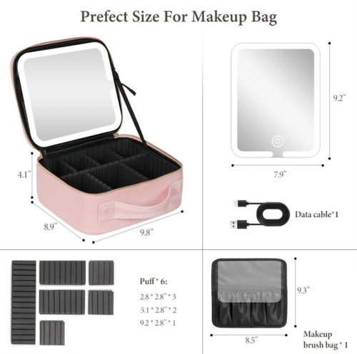 Portable Travel Makeup Bag with Detachable LED Mirror