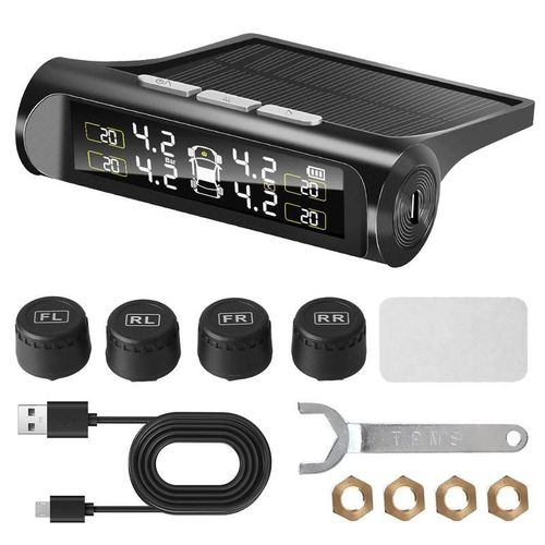 Solar TPMS Car Tire Pressure Monitor with 4 External Sensors