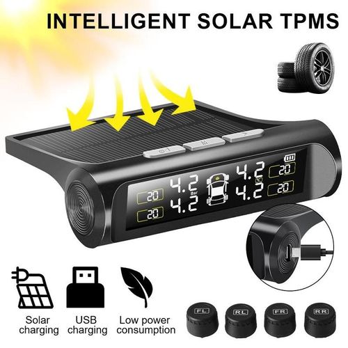 Solar TPMS Car Tire Pressure Monitor with 4 External Sensors