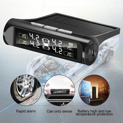 Solar TPMS Car Tire Pressure Monitor with 4 External Sensors