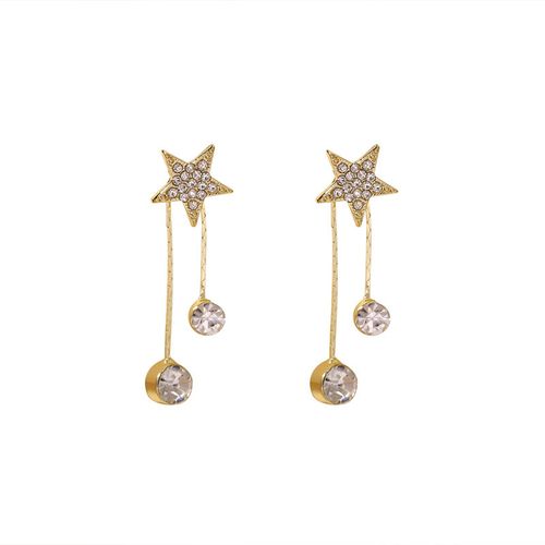 Fashion Silver Needle Pentagram Tassel Summer Star Diamond Stud Earrings Alloy Women's Jewelry Wholesale