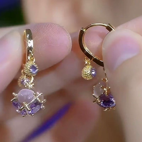 14K Gold-Plated Luxury Purple Diamond Ball Earrings