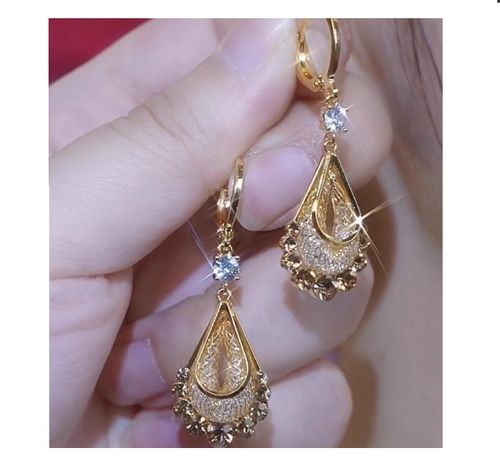 Korean Luxury Fine Earrings for Women Advanced Design Sense Exquisite Drop-Shaped Rhinestone Trendy Gold Plated Alloy Niche