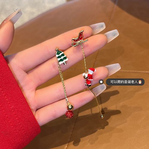 2025 Wholesales Creative Will Climb Santa Earrings Christmas Asymmetrical Stud Christmas Ornaments