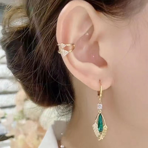 2025 Geometric Ladies Crystal Green Opal Earrings Fashion Hook Design Earring for Women